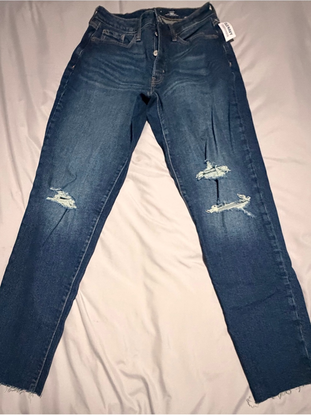 Old Navy Women's Dark Blue Straight Leg Distressed Jeans
